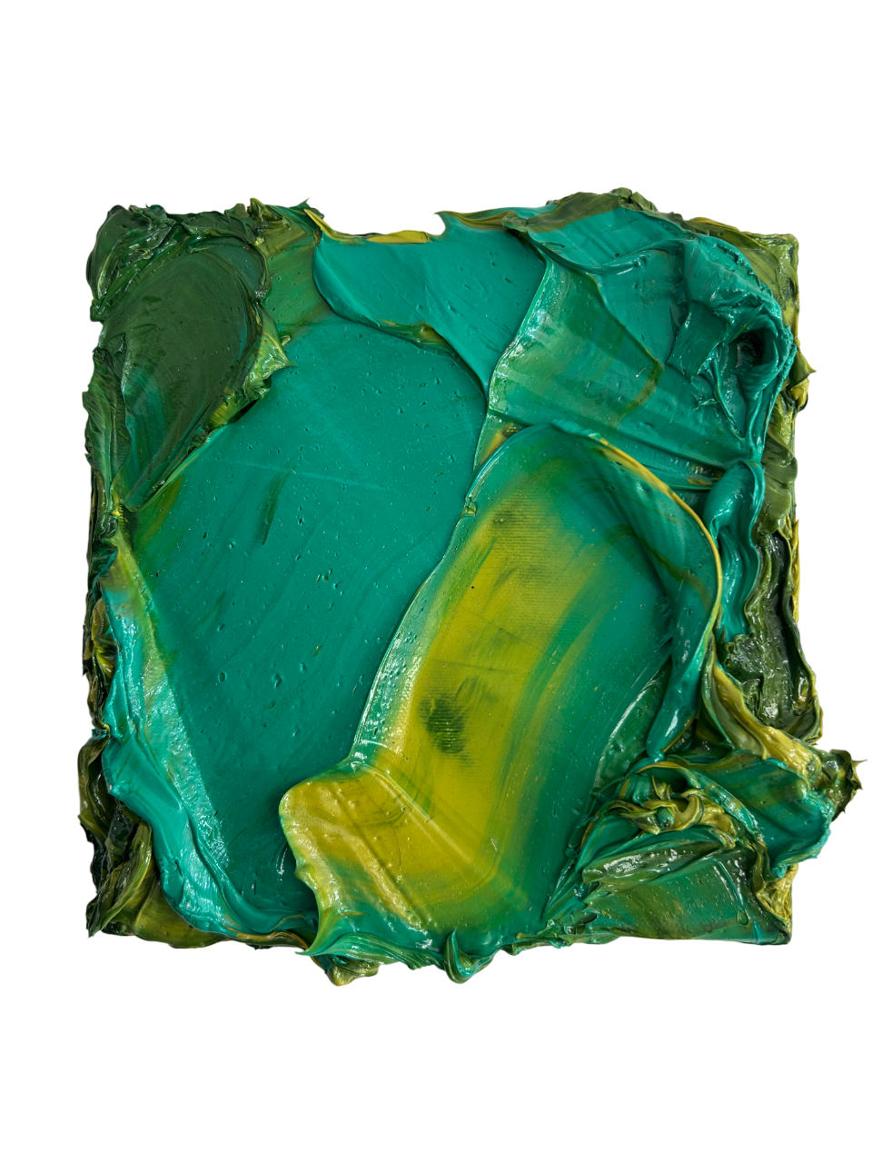 Olieverf Turquoise/Groen/Geel - 20 x 20 cm