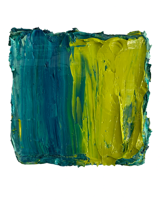 Olieverf Turquoise/Geel - 30 x 30 cm